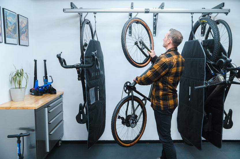 SpaceRail wall mounted bike rack in garage