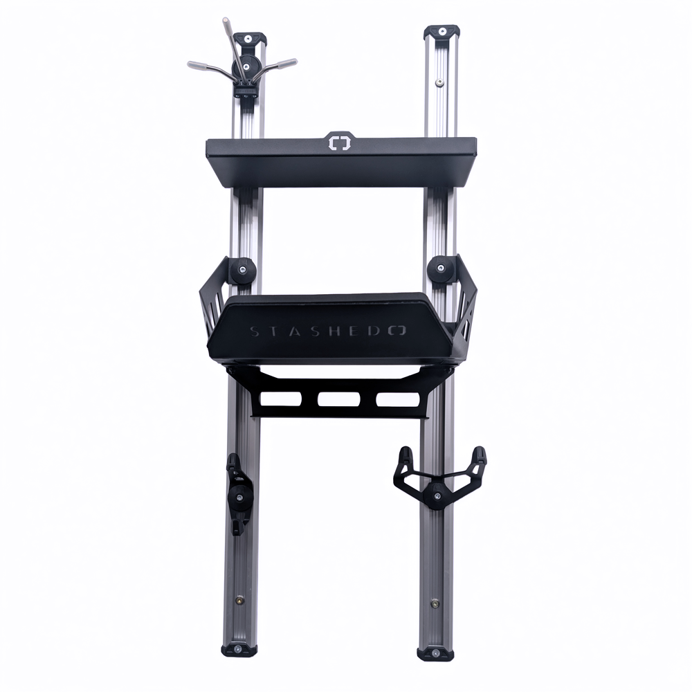 SpaceRail ONE Rail Mounted Pro Set on a wall with cycling kit on the rails
