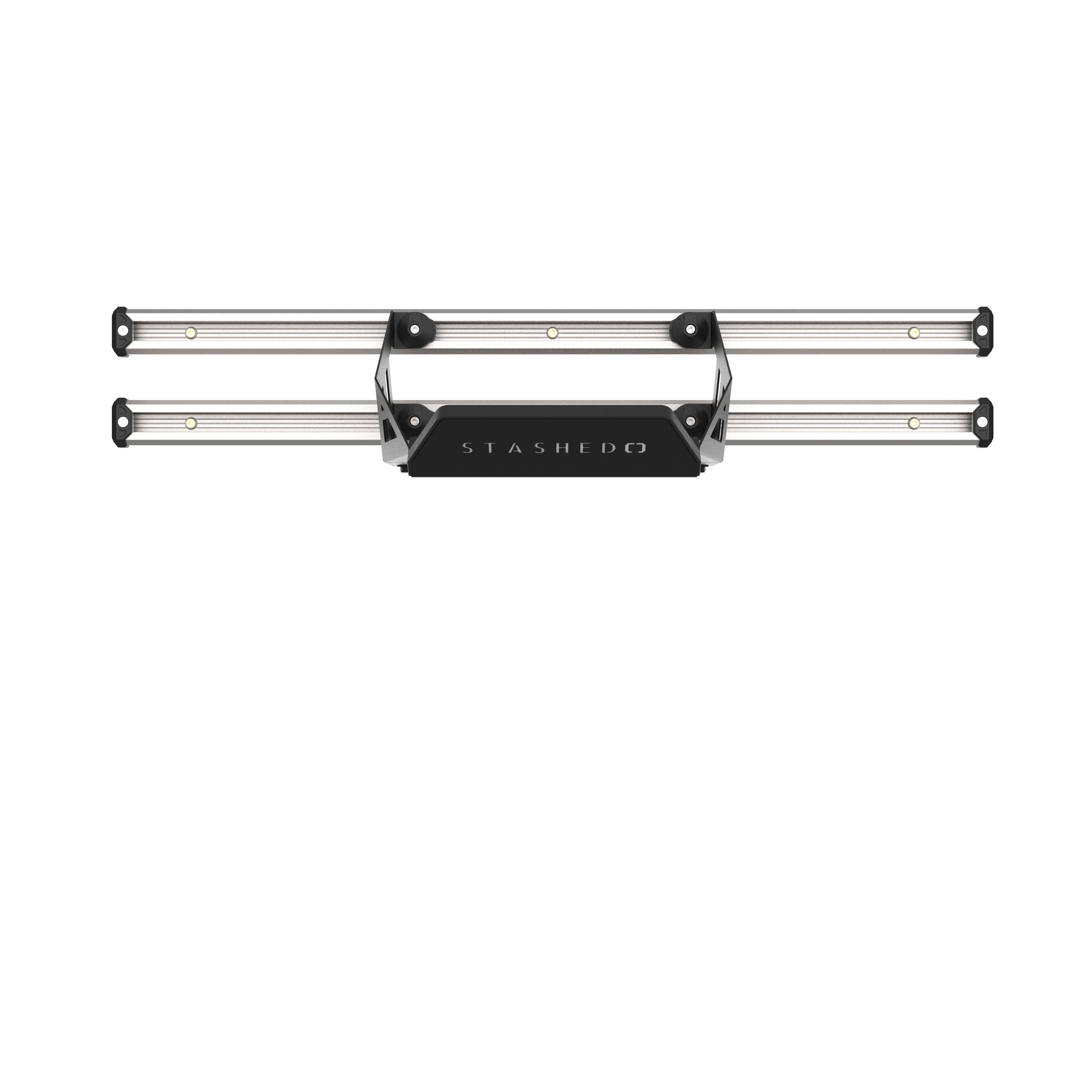 Rail mounted SpaceRail ONE bike station with LodeStar hooks and trays on the rails